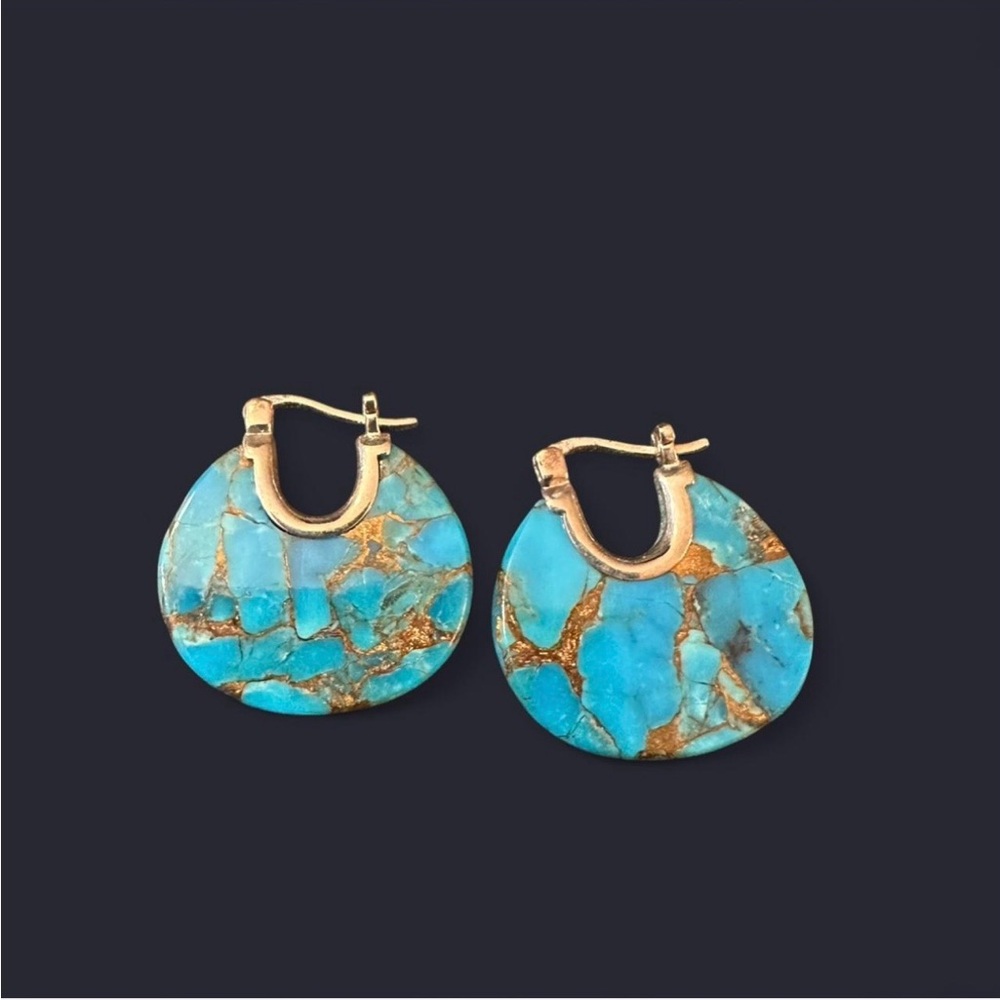 Sterling Silver 925 Turquoise Disc Hoop Earrings JTV Boho Statement